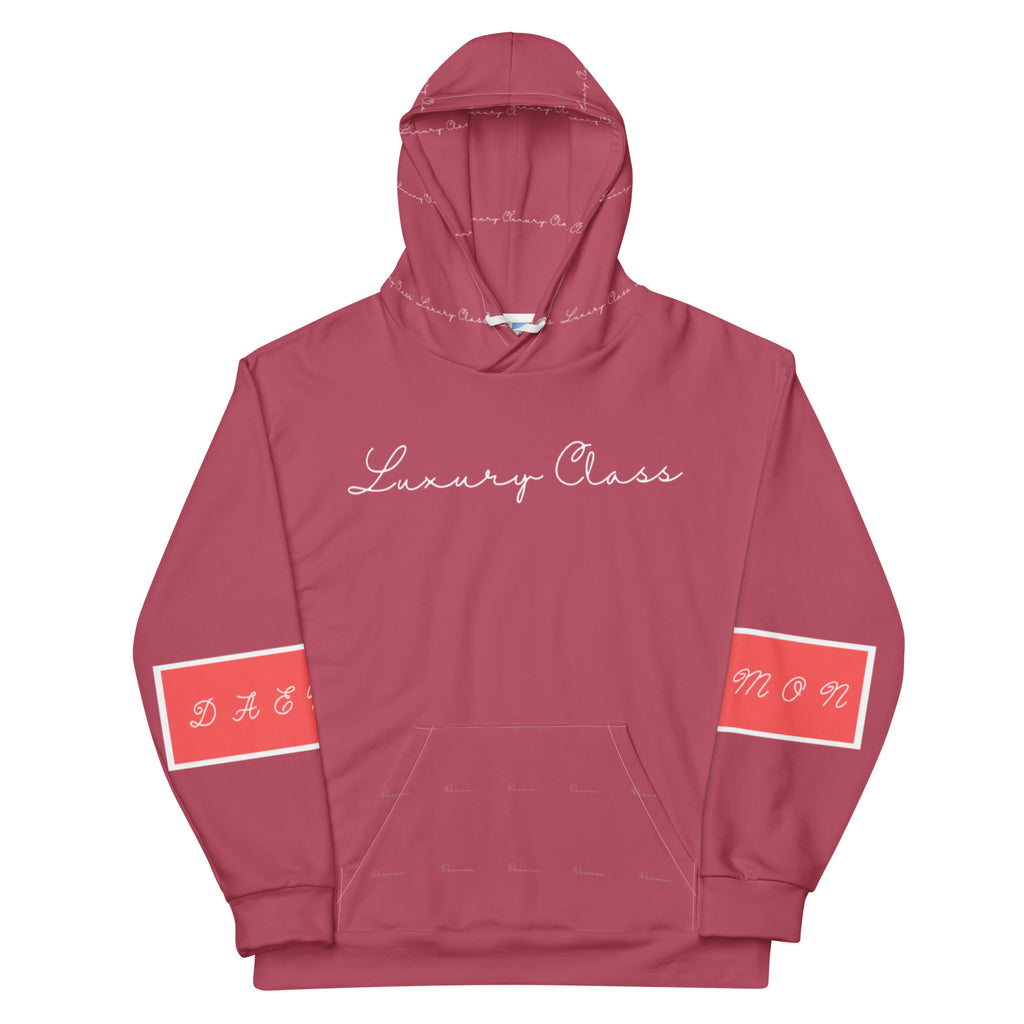 All-over print white hoodie featuring rich ruby stones design from Daemon's recycled unisex Felpa Cappucio collection
