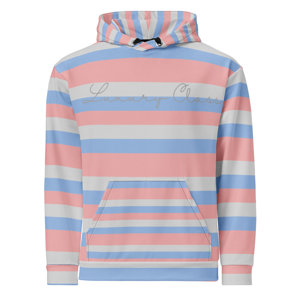Unisex white hoodie with Love Lines all-over recycled print and adjustable hood, from Daemon, casual streetwear style.