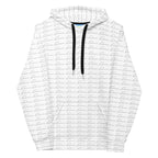 Unisex white hoodie with all-over cursive mirror print and a hood by Daemon, made from recycled materials.