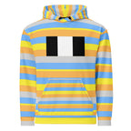 Daemon Pacific Fire Brighter Days recycled all-over-print unisex hoodie in white, featuring vibrant front design and hood.