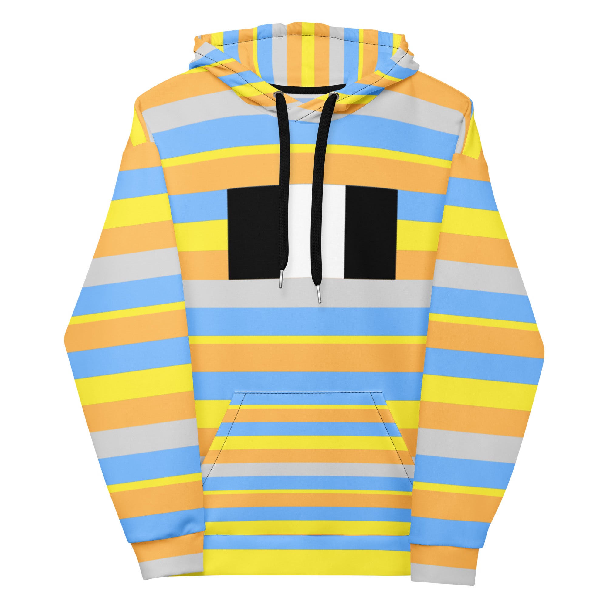 Daemon Pacific Fire Brighter Days unisex hoodie with all-over recycled print, white fabric, front view featuring vibrant design.