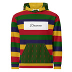 Daemon Laid Ruby Stones unisex recycled hoodie with all-over white print and hood, casual and eco-friendly fashion.