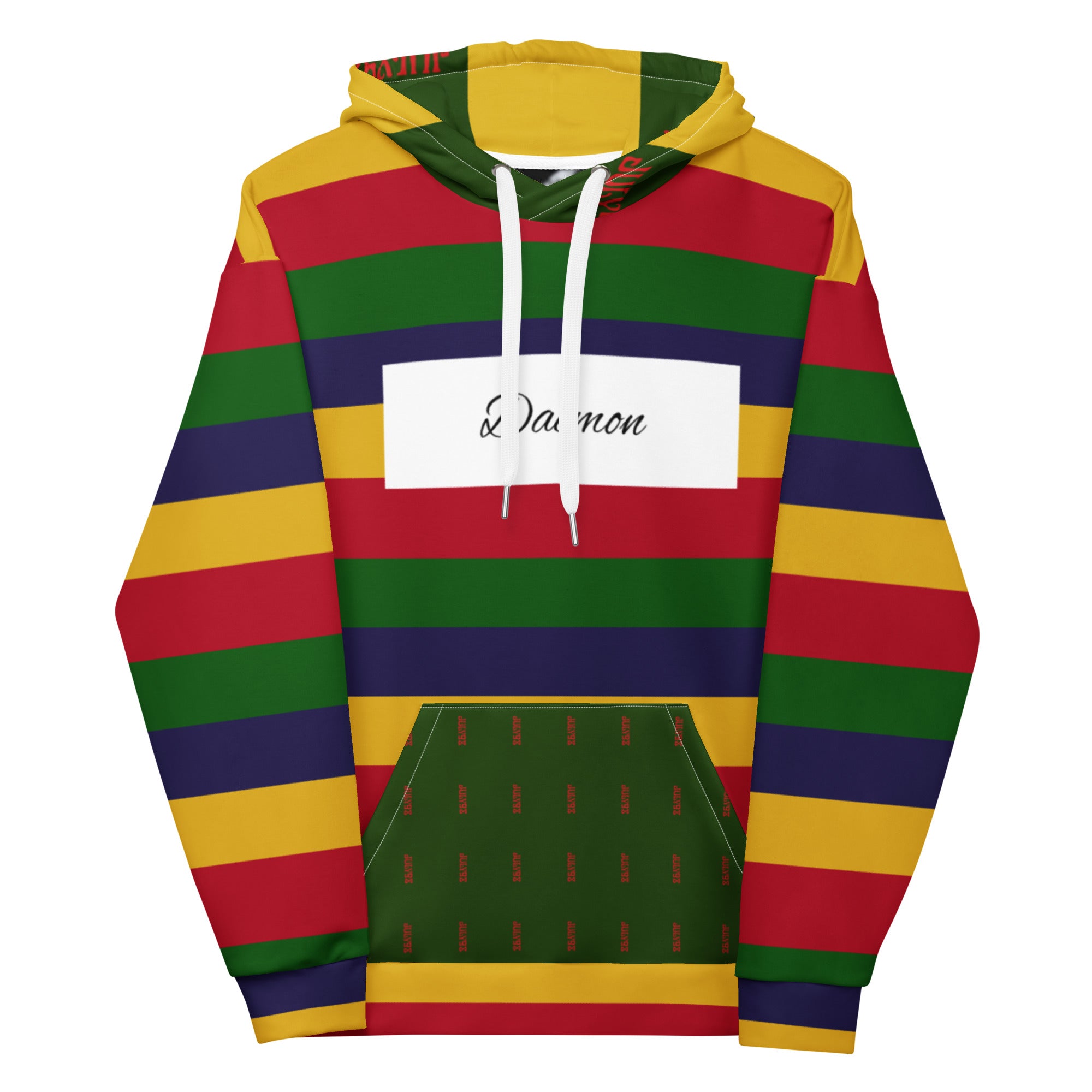 Unisex hoodie with all-over white ruby stone print by Daemon, featuring a hooded design and casual fit.