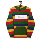 Daemon Laid Ruby Stones unisex hoodie with all-over white print and recycled fabric, featuring a comfortable hood and casual style.