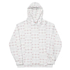 Unisex white hoodie with all-over frosted diamond print design by Daemon, featuring a comfortable hood and recycled fabric.
