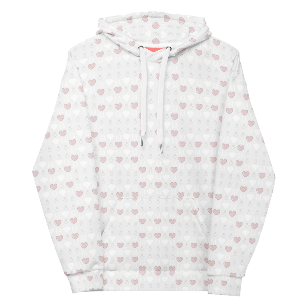 Daemon Frosted Diamonds Blissful Replay unisex recycled hoodie with all-over white diamond print on front.