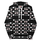 Daemon Frosted Diamonds Love Lock unisex recycled hoodie with all-over white print, cozy hooded sweatshirt for casual wear