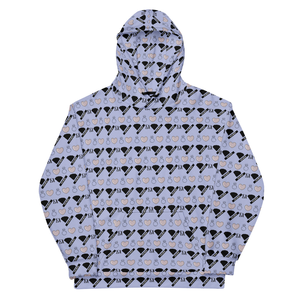 White Daemon Gloomy Runners Felpa Cappucio hoodie with all-over abstract print, unisex design, made from recycled materials.