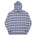 White Daemon Gloomy Runners Felpa Cappucio hoodie with all-over abstract print, unisex design, made from recycled materials.