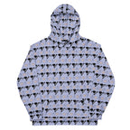 White Daemon Gloomy Runners Felpa Cappucio hoodie with all-over abstract print, unisex design, made from recycled materials.