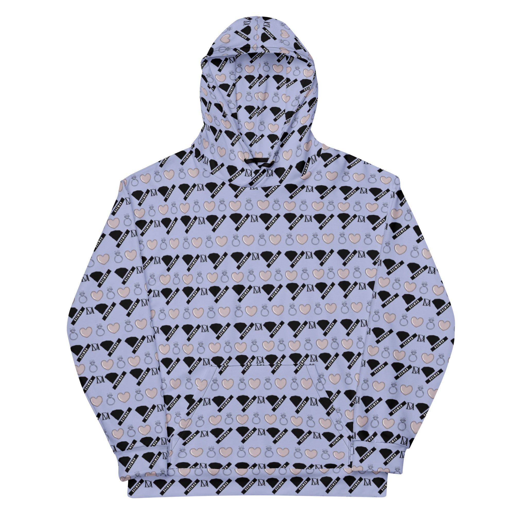White Daemon Gloomy Runners Felpa Cappucio hoodie with all-over abstract print, unisex design, made from recycled materials.