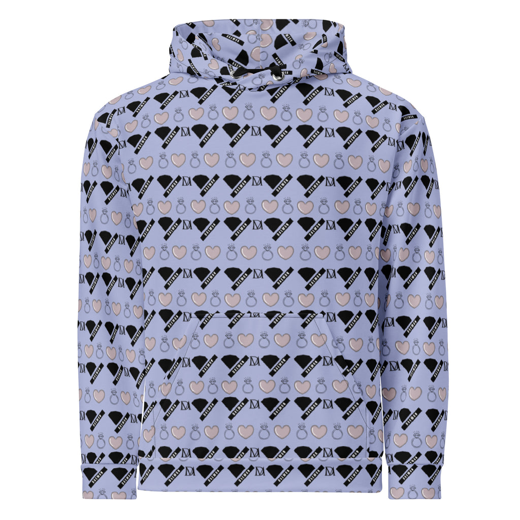 White Daemon Gloomy Runners all-over-print recycled unisex hoodie with front design and hood, featuring vibrant, artistic graphics.