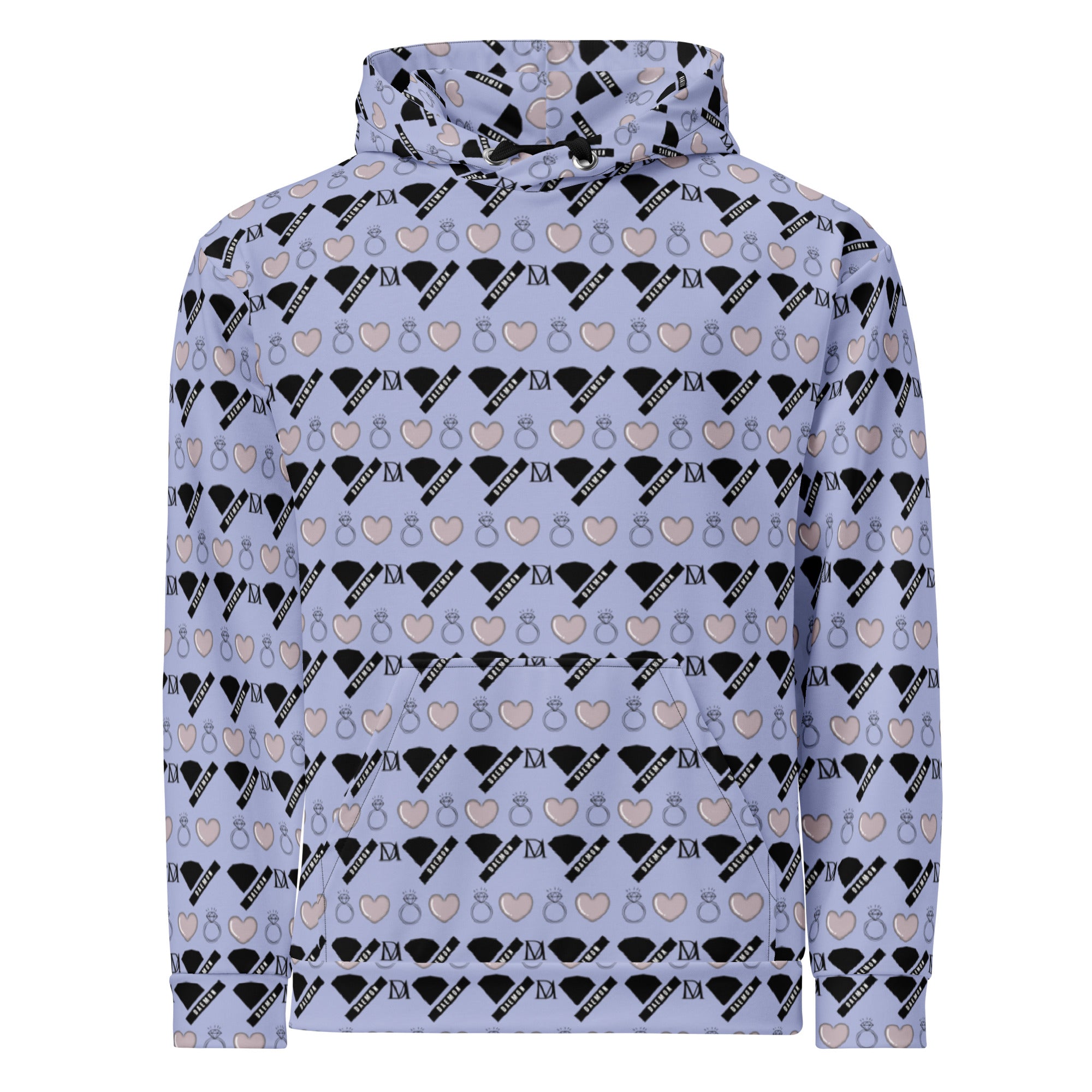White Daemon Gloomy Runners all-over-print recycled unisex hoodie with front design and hood, featuring vibrant, artistic graphics.
