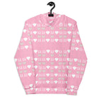White unisex hoodie with all-over print of frosted diamonds and cotton candy design by Daemon, featuring a front view.