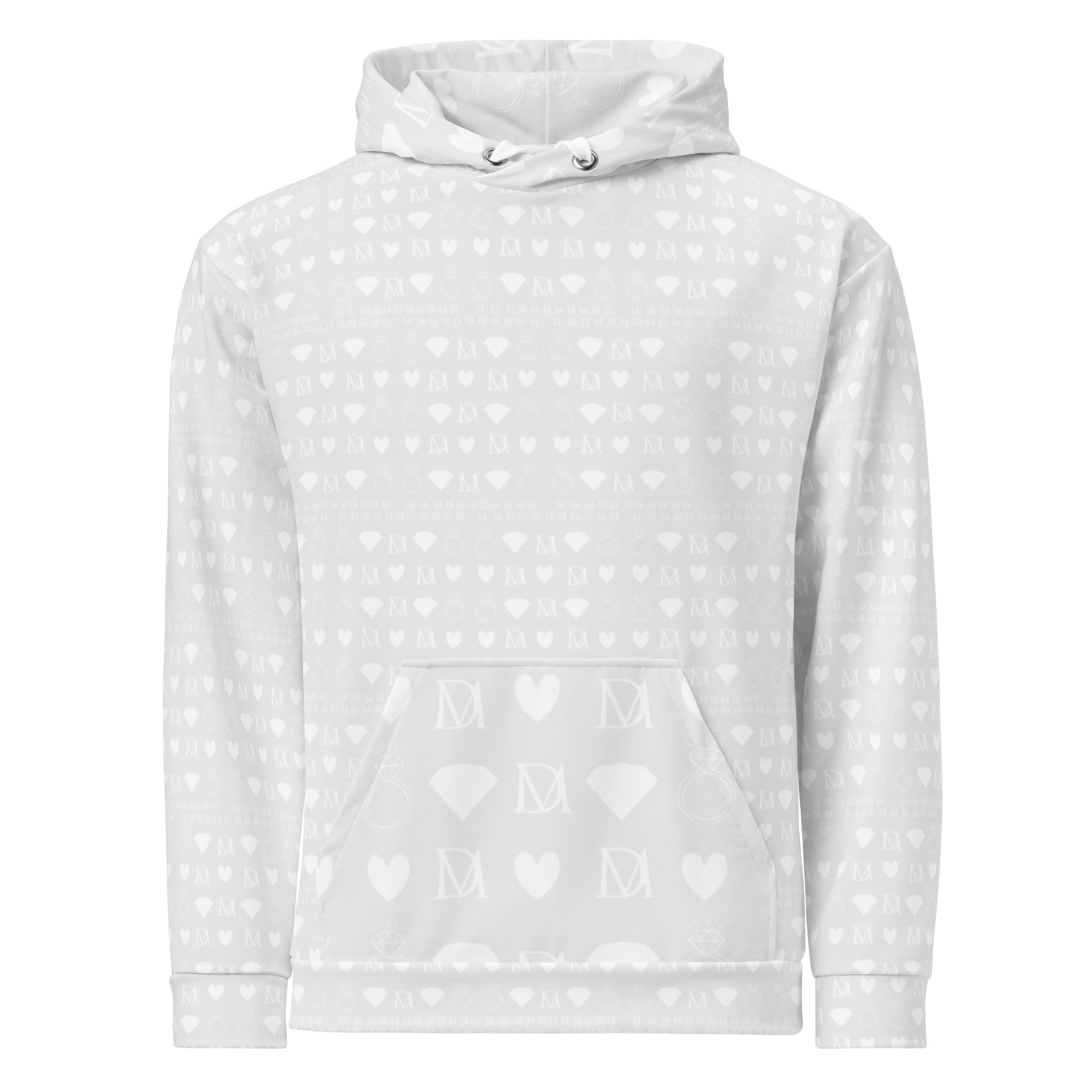 Daemon Frosted Diamonds Artica unisex hoodie with all-over white recycled print and hood, casual and eco-friendly fashion.
