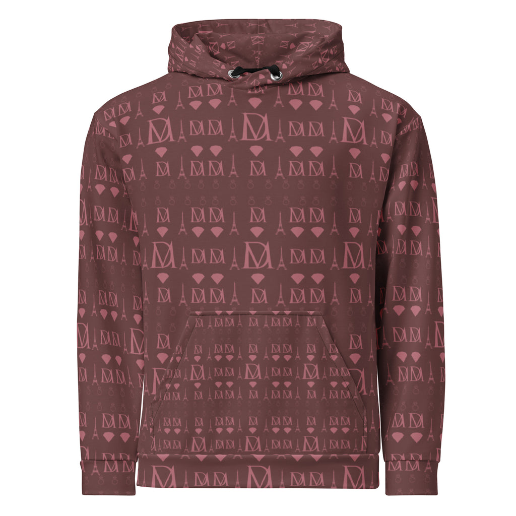 Recycled white Daemon Dim Horizon hoodie with an all-over print, unisex design, and cozy hood for casual wear.