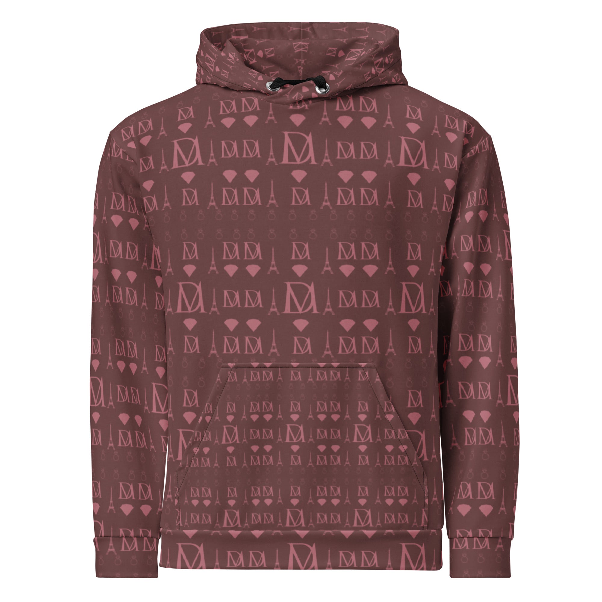Recycled white Daemon Dim Horizon hoodie with an all-over print, unisex design, and cozy hood for casual wear.