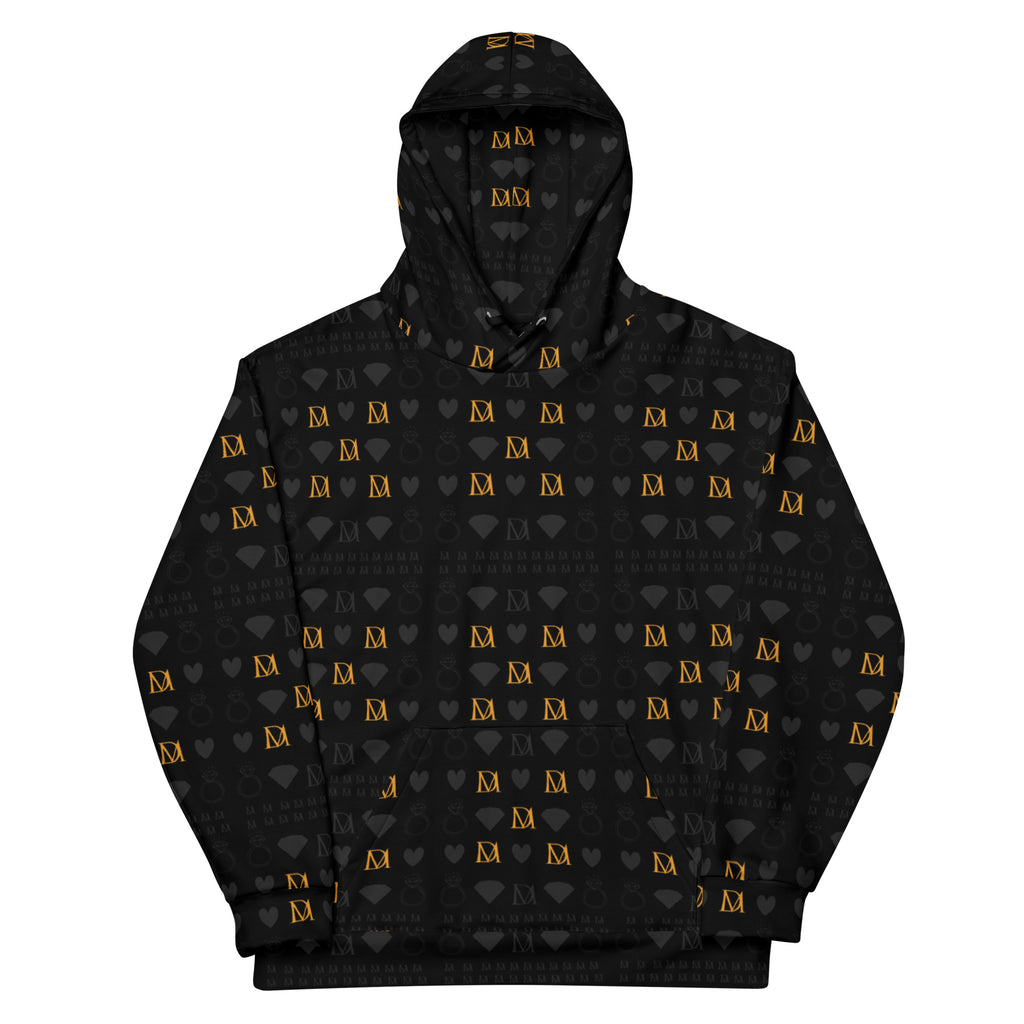 Recycled white unisex hoodie with all-over gold frosted diamond print and hood, by Daemon.