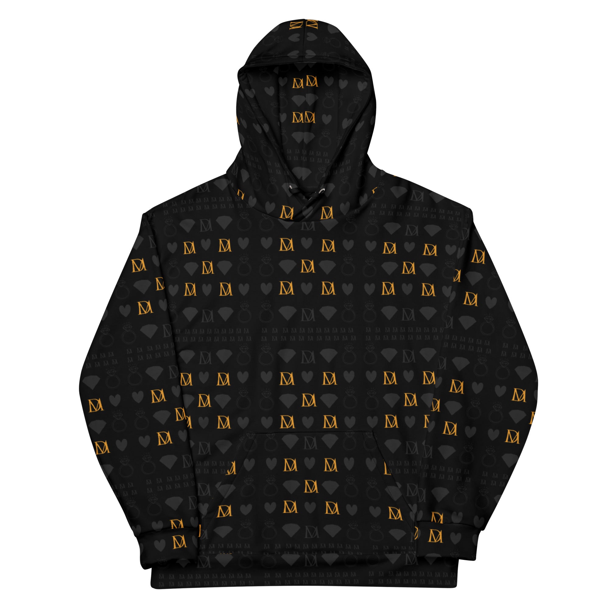 Recycled white unisex hoodie with all-over gold frosted diamond print and hood, by Daemon.