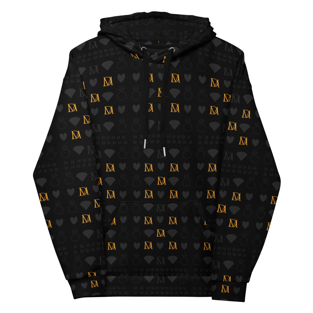Unisex white hoodie featuring all-over print of frosted diamonds in gold on the front, by Daemon.