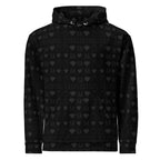 Recycled white unisex hoodie with all-over frost diamond platinum dim print by Daemon, featuring a front view and hood.
