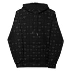 Recycled white unisex hoodie with all-over frosted diamond platinum design by Daemon featuring a front print and hood.