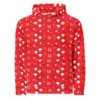 Recycled white hoodie with all-over frosted diamond and stardust print, unisex design by Daemon featuring a front view.