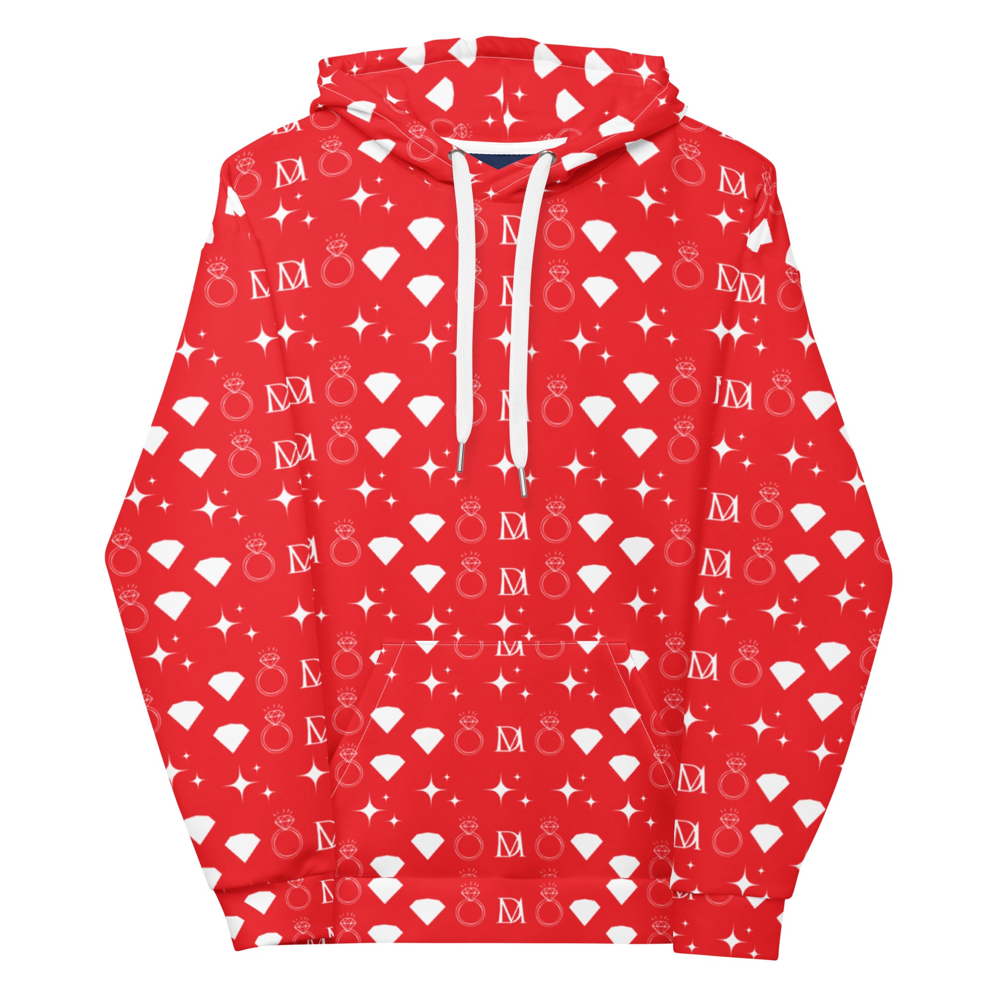 White Daemon Frosted Diamonds Stardust unisex hoodie with all-over glittery diamond print and hood, made from recycled materials.