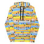 White Pacific Fire Felpa Cappuccio hoodie by Daemon Luxury with all-over fire-themed print, recycled unisex design.