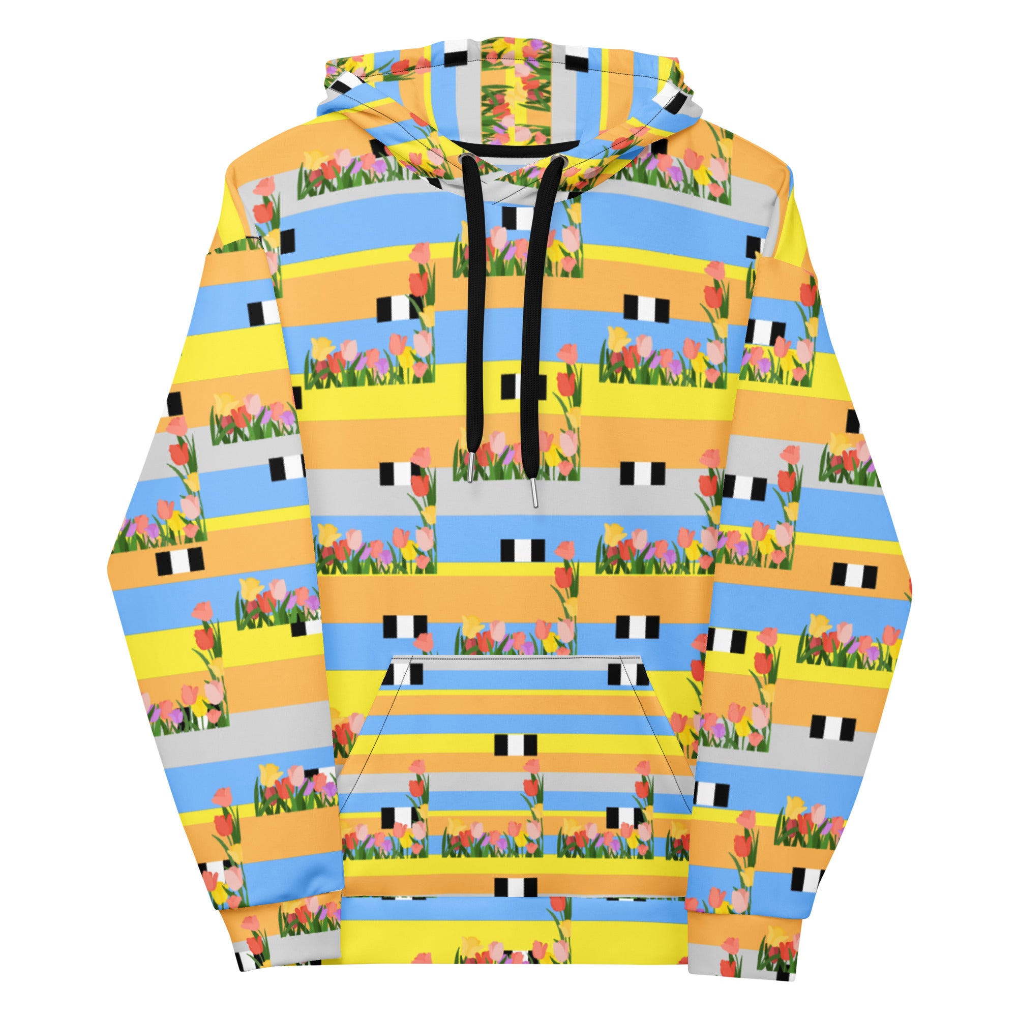 White Pacific Fire Felpa Cappuccio hoodie by Daemon Luxury with all-over fire-themed print, recycled unisex design.