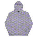 Unisex Daemon Luxury 5 Star System Cloudy Grey hoodie with all-over recycled print, front view of the casual hooded sweatshirt
