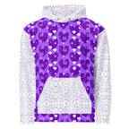White recycled unisex hoodie featuring all-over frosted diamond Picasso mirror print by Daemon Luxury.