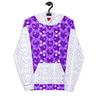 Unisex white hoodie featuring all-over recycled print of frosted diamonds and Picasso mirrors by Daemon Luxury.