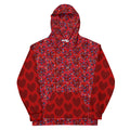 White unisex hoodie with all-over Picasso Mirrors Trail Bloods print from Daemon Luxury, featuring a front view.
