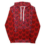 Daemon Luxury Picasso Mirrors Trail Bloods unisex hoodie with all-over white recycled print, featuring a hood and front design.