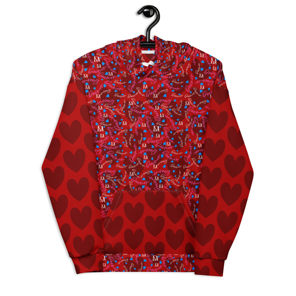 Daemon Luxury Picasso Mirrors Trail Bloods unisex hoodie with all-over print, recycled fabric, white front, casual streetwear style.