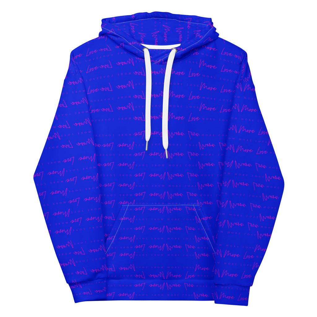 Daemon Luxury ELECTRICA Picasso Mirrors unisex recycled hoodie with all-over white print, front view showing hood and design details.