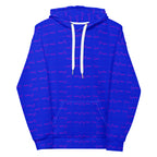 Daemon Luxury ELECTRICA Picasso Mirrors unisex recycled hoodie with all-over white print, front view showing hood and design details.