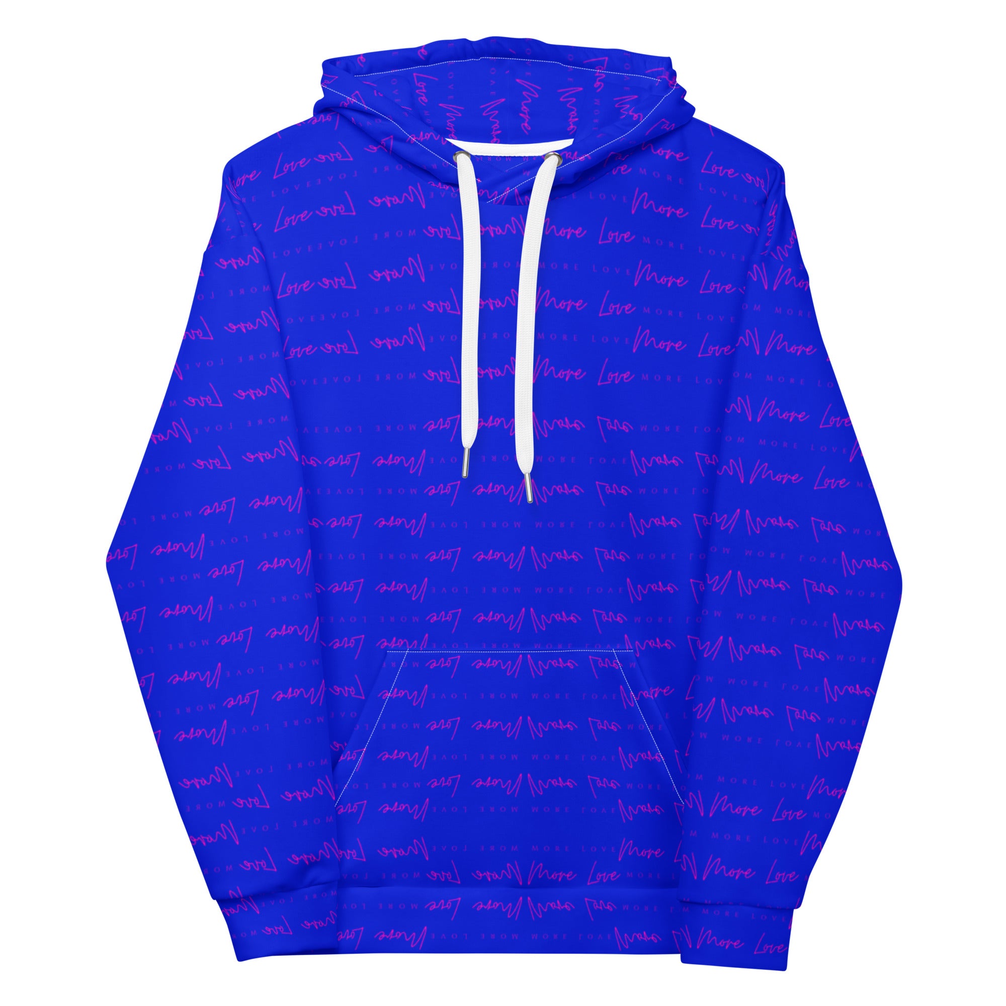 Daemon Luxury ELECTRICA Picasso Mirrors unisex recycled hoodie with all-over white print, front view showing hood and design details.