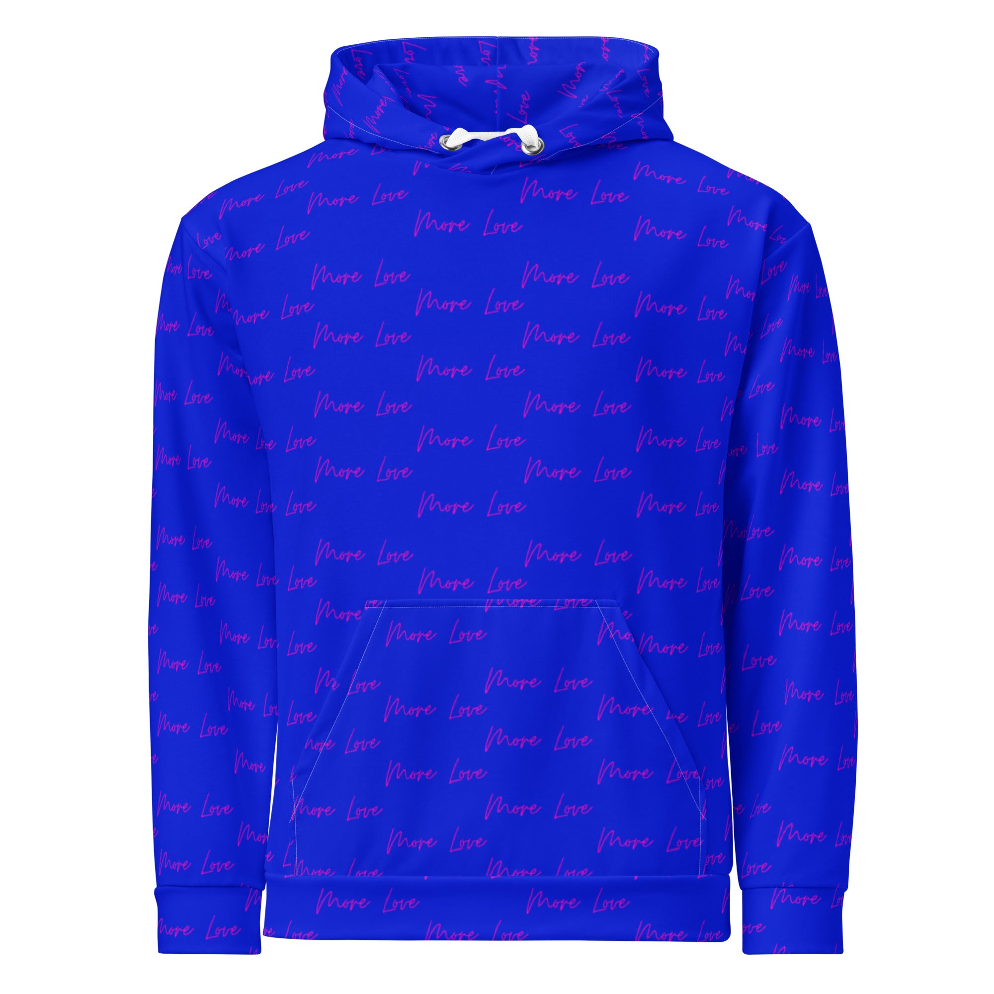 Recycled white unisex hoodie with all-over electric signature move print by Daemon Luxury, featuring a hood and front design.