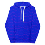 White Daemon Luxury ELECTRICA Felpa Cappuccio hoodie with all-over recycled print, unisex style, front view.