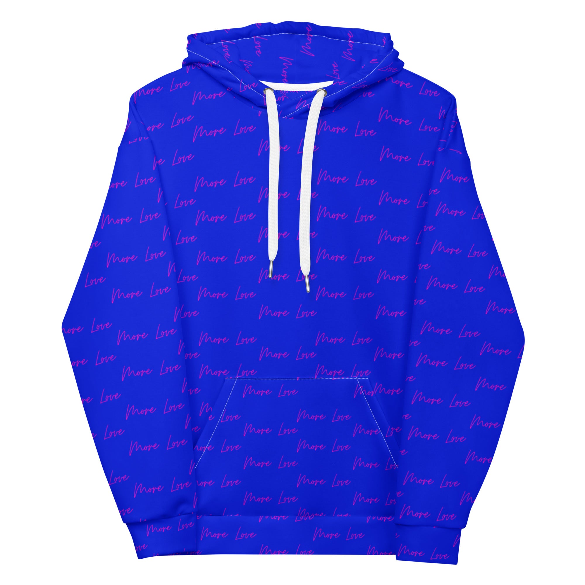 White Daemon Luxury ELECTRICA Felpa Cappuccio hoodie with all-over recycled print, unisex style, front view.