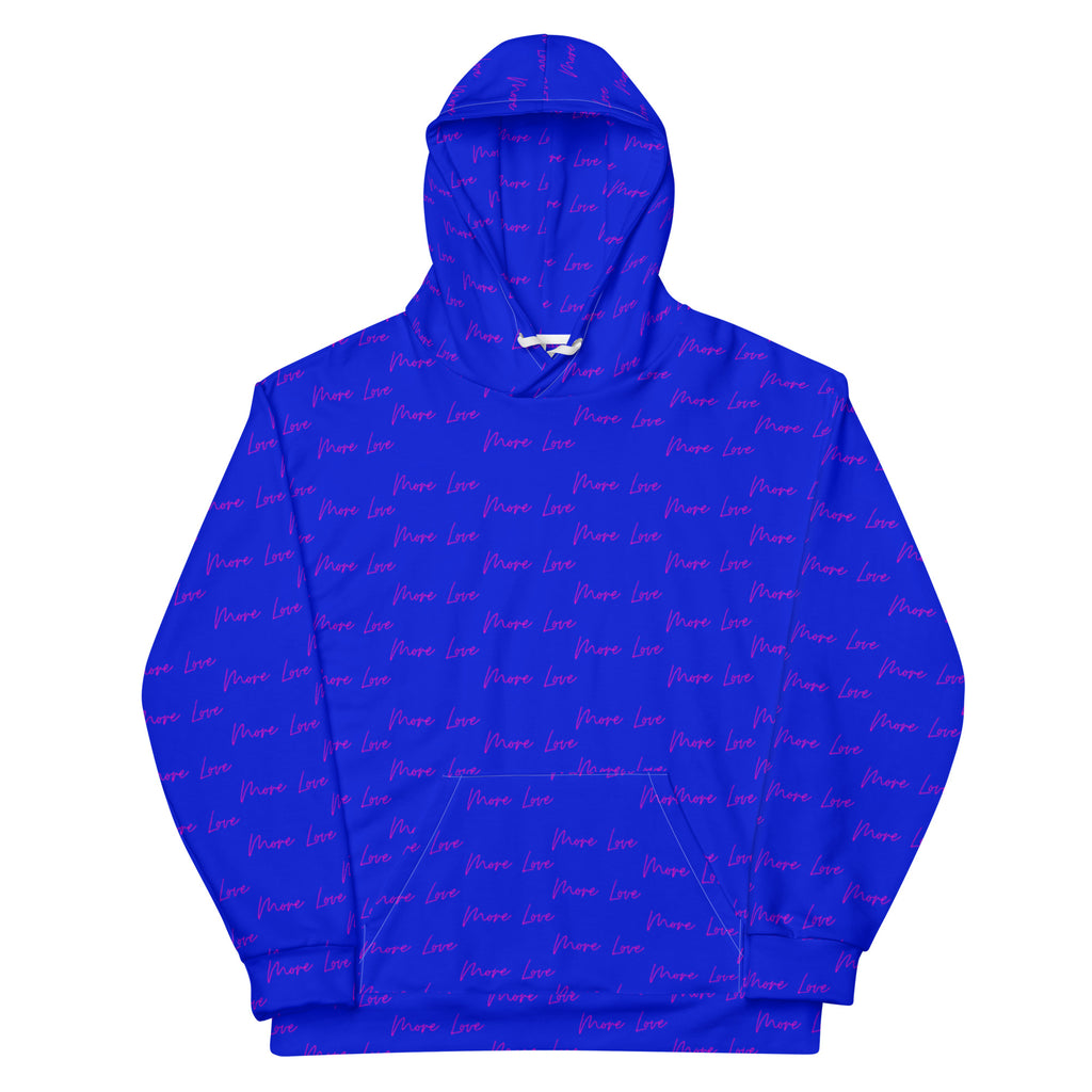 Recycled white unisex hoodie with all-over signature move print from Daemon Luxury's ELECTRICA collection.