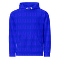 Recycled white unisex hoodie with electric indigo all-over print and hood, by Daemon Luxury.