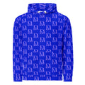 Daemon Luxury ELECTRICA Lilac Relay unisex hoodie with all-over recycled print, white front, casual and eco-friendly design.