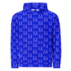 Daemon Luxury ELECTRICA Lilac Relay unisex hoodie with all-over recycled print, white front, casual and eco-friendly design.