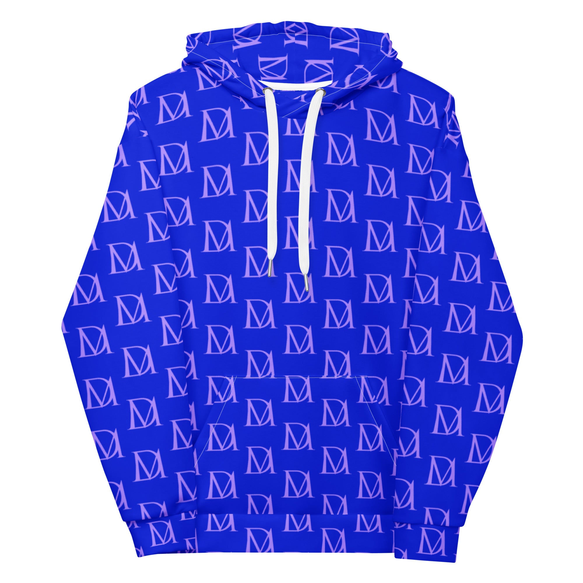Daemon Luxury ELECTRICA Lilac Relay unisex hoodie with all-over recycled print, white front, casual streetwear style
