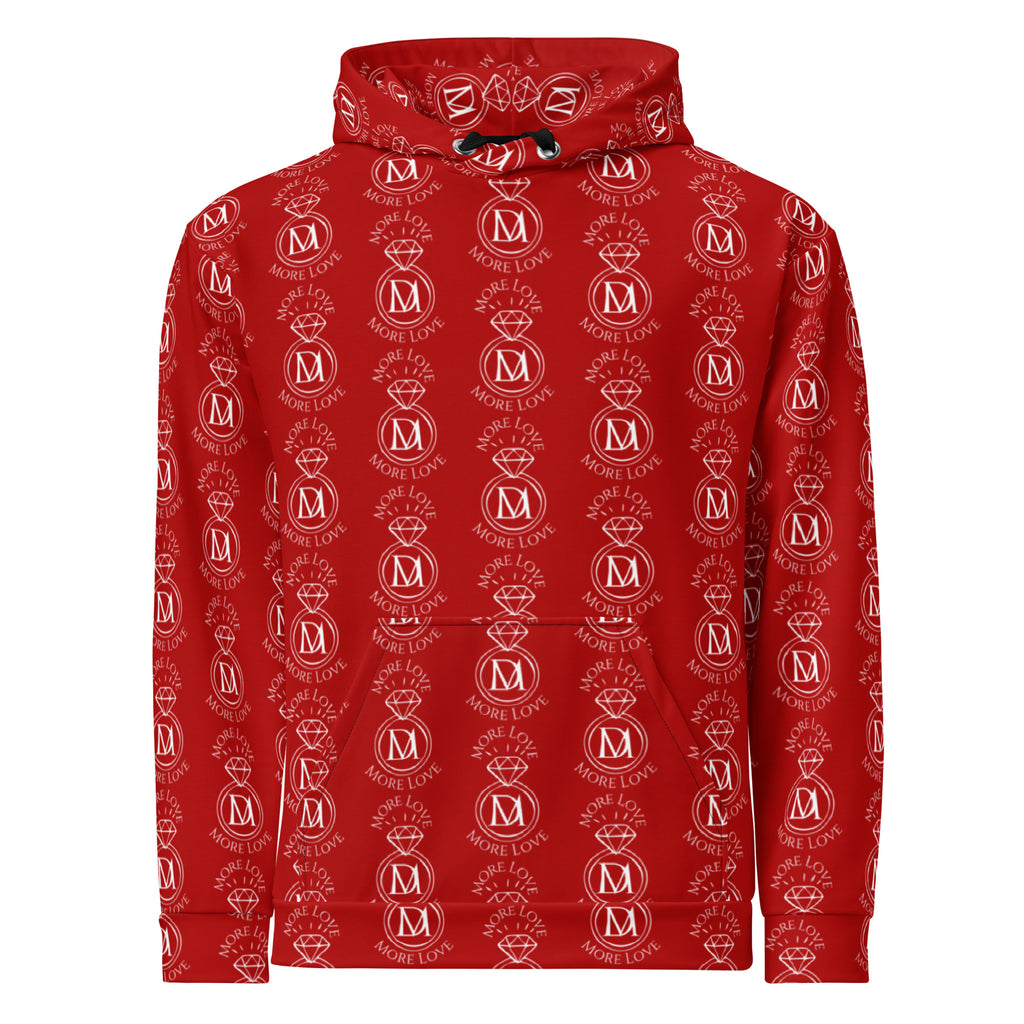 Daemon Luxury SUPREME MODELS initial ringers hoodie, unisex white recycled cotton hoodie with all-over print design.