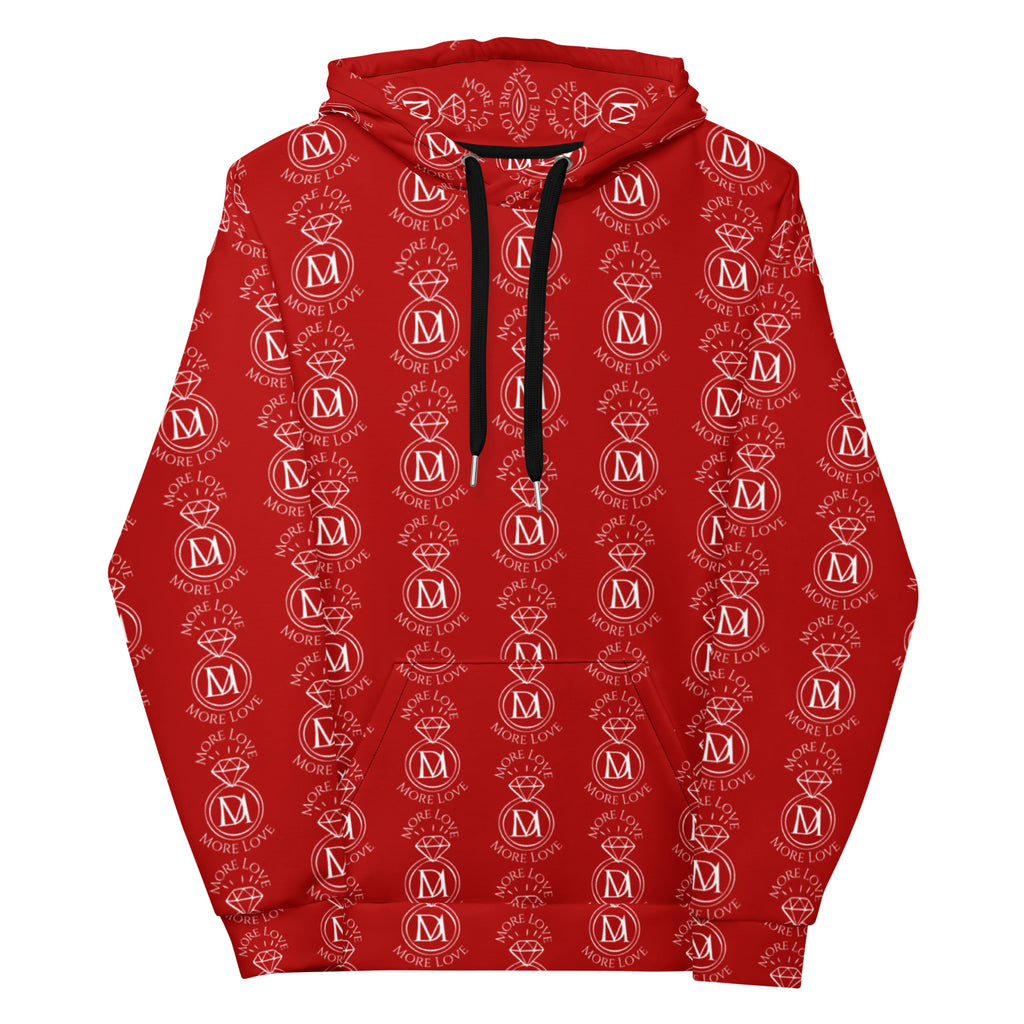 Daemon Luxury Supreme Models initial ringers hoodie, white recycled unisex sweatshirt with all-over print design.