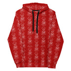 Daemon Luxury Supreme Models initial ringers hoodie, white recycled unisex sweatshirt with all-over print design.